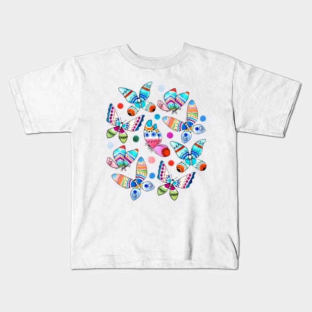 Jewel Tone Watercolor Butterflies Kids T-Shirt by TigaTiga